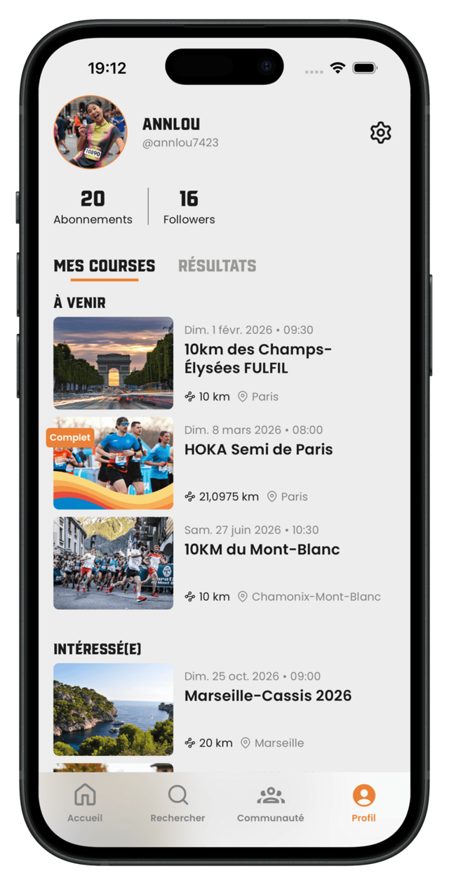 Calendrier de courses dans l'app BPMoov